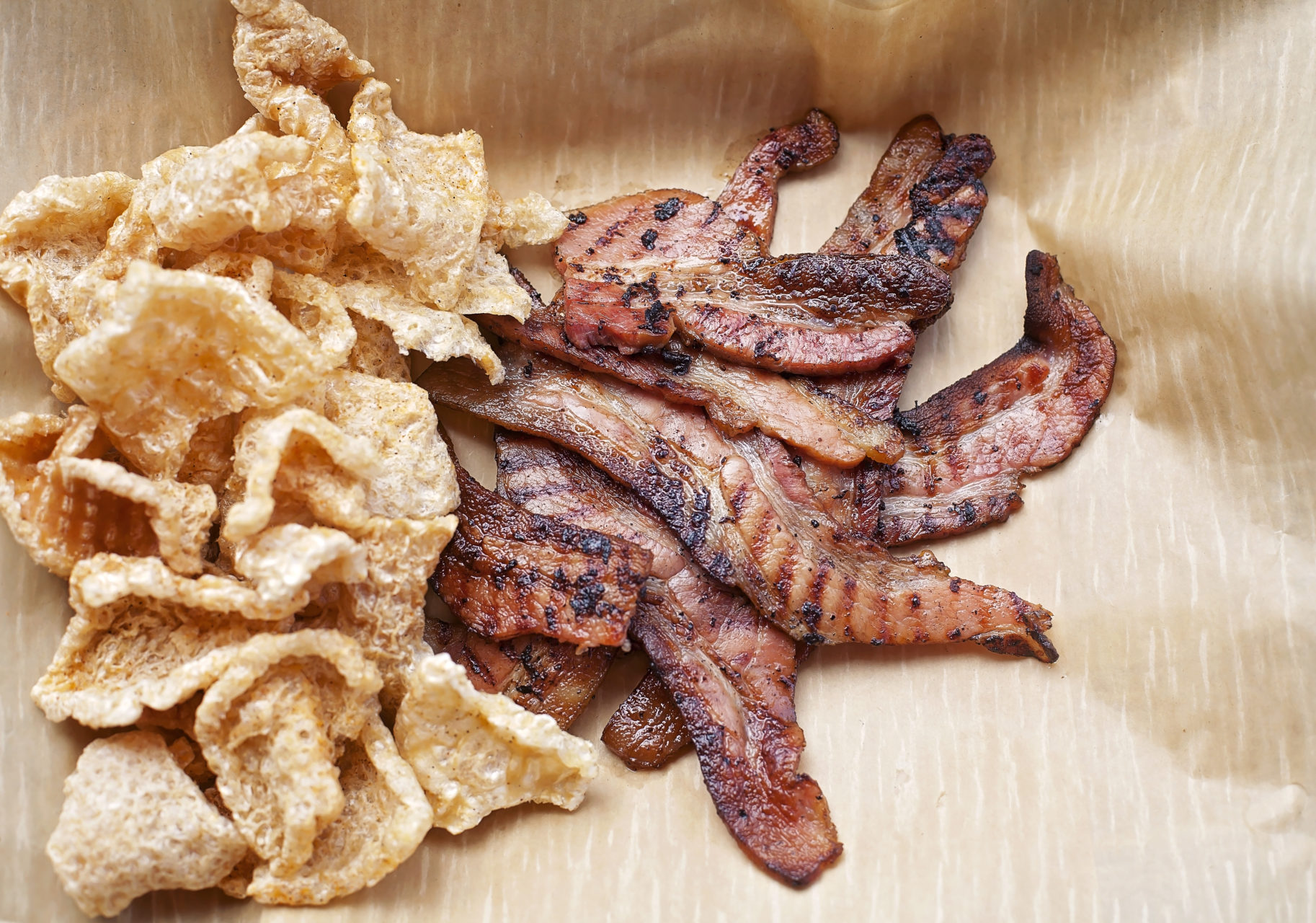 Bacon and pork rinds cured at The Shed BBQ & Blues Joint